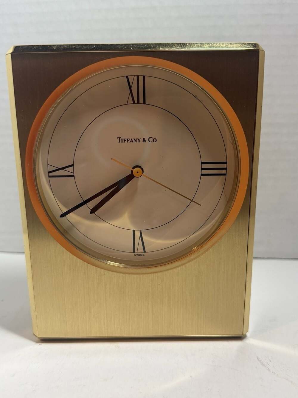 Tiffany & Co. Vintage Swiss Brass Quartz Desk Clock FOR PARTS ONLY *see descript